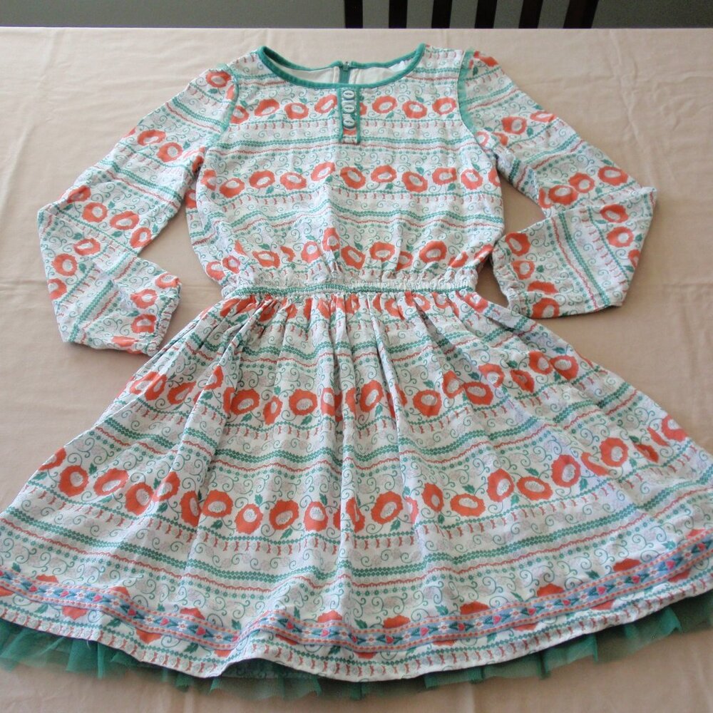 Matilda Jane 435 Spirited Song Long Sleeve Floral Tulle Orange Green Dress